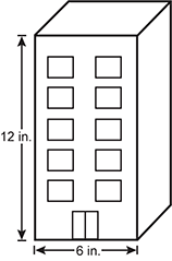 A scale model of a building is shown that has a height of 12 inches and a width of 6 inches.